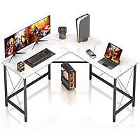 Wooden White Marbling Black L Shape Computer Desk Home Office Workstation Table