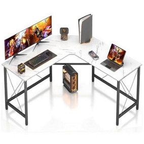 Wooden White Marbling Black L Shape Computer Desk Home Office Workstation Table