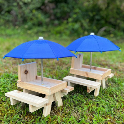 Wooden Wildlife Squirrel Feeder Picnic Table with Mini Umbrella (Set of 2) - 3