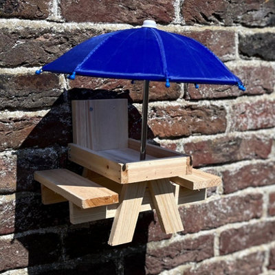 Wooden Wildlife Squirrel Feeder Picnic Table with Mini Umbrella (Set of 2) - 6