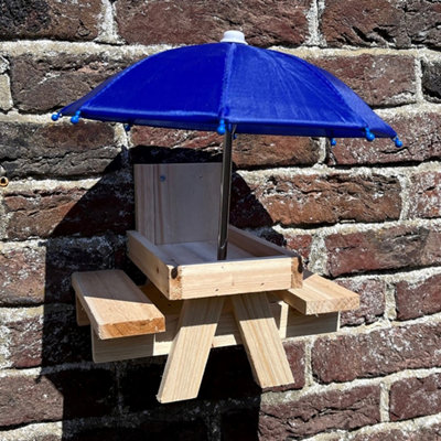 Wild & Oakes Wooden Squirrel Feeder Picnic Table With Umbrella - Freestanding Or Hanging Wildlife Gift