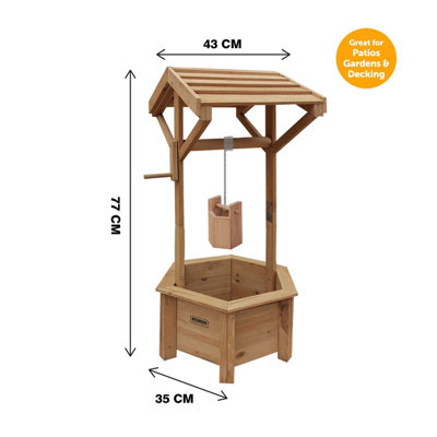 Wooden Wishing Well Planter for Garden Indoor Outdoor Solid Natural Wood