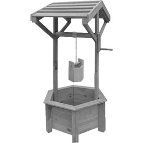 Wooden Wishing Wells for Outdoors with Hanging Bucket, Flower Pot