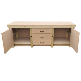 Wooden work bench with drawers and double lockable cupboard (V.8) (H-90cm, D-70cm, L-240cm)