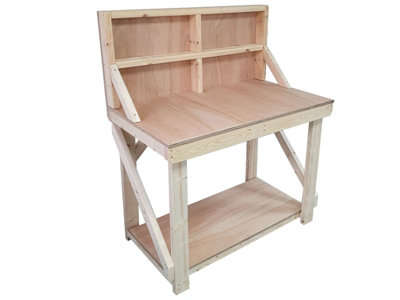 Wooden workbench 18mm eucalyptus hardwood top , kiln-dry work station (H-90cm, D-70cm, L-120cm) with back panel