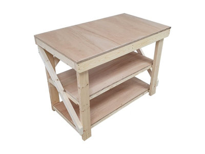 Wooden workbench 18mm eucalyptus hardwood top , kiln-dry work station (H-90cm, D-70cm, L-120cm) with double shelf
