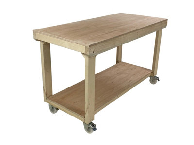 Wooden workbench 18mm eucalyptus hardwood top , kiln-dry work station (H-90cm, D-70cm, L-120cm) with wheels