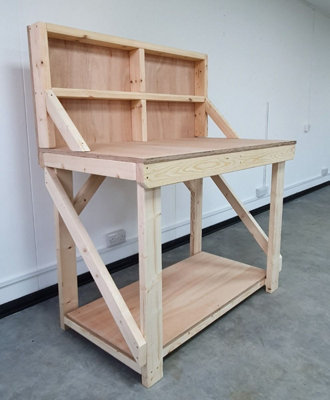 Wooden workbench 18mm eucalyptus hardwood top , kiln-dry work station (H-90cm, D-70cm, L-240cm) with back panel