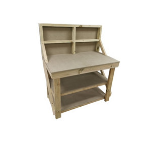 Wooden workbench 18mm uniMDF Moisture resistant top (H-90cm, D-70cm, L-120cm) with back panel and double shelf
