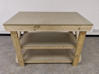Wooden workbench 18mm uniMDF Moisture resistant top (H-90cm, D-70cm, L-120cm) with double shelf