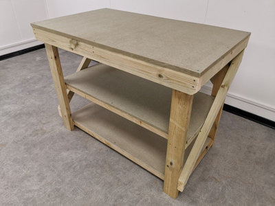 Wooden workbench 18mm uniMDF Moisture resistant top (H-90cm, D-70cm, L-120cm) with double shelf