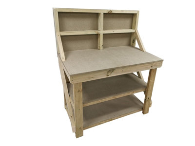 Wooden workbench 18mm uniMDF Moisture resistant top (H-90cm, D-70cm, L-210cm) with back panel and double shelf