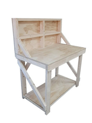 Wooden workbench, superior strength 18mm plywood top (H-90cm, D-70cm, L-180cm) with back panel