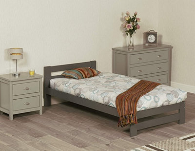 Wooden Xiamen Bed, Slatted Bed Frame, Guest Bed, Bedroom Furniture - Grey 3FT