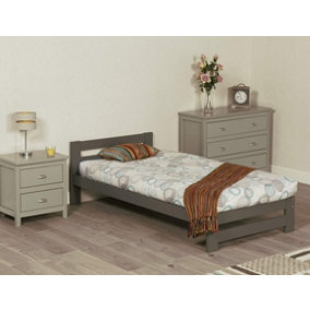 Wooden Xiamen Bed, Slatted Bed Frame, Guest Bed, Bedroom Furniture - Grey 3FT