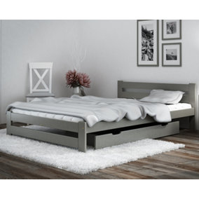Wooden Xiamen Bed, Slatted Bed Frame, Guest Bed, Bedroom Furniture - Grey 4FT6