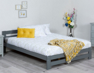 Wooden Xiamen Bed, Slatted Bed Frame, Guest Bed, Bedroom Furniture - Grey 4FT