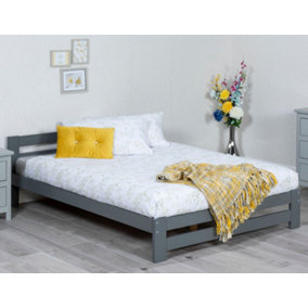 Wooden Xiamen Bed, Slatted Bed Frame, Guest Bed, Bedroom Furniture - Grey 4FT