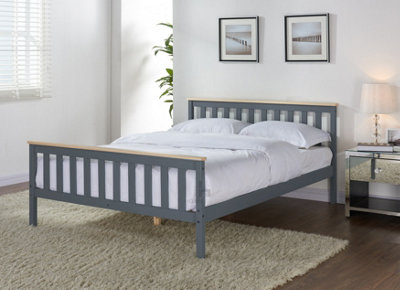 Woodford Double Grey and Oak Finish Wooden Bed Shaker Style Headboard Classic Frame Solid Pine Wood