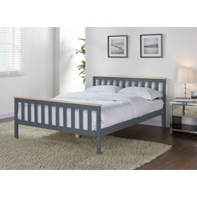 Woodford Double Grey and Oak Finish Wooden Bed Shaker Style Headboard Classic Frame Solid Pine Wood
