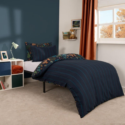 Woodland Duvet Cover Animal Bedding Set Quilt Reversible Kids Navy Single