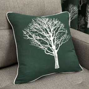 Woodland Trees Hand Drawn Tree Print Filled Cushion 100% Cotton
