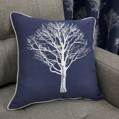 Woodland Trees Hand Drawn Tree Print Filled Cushion 100% Cotton