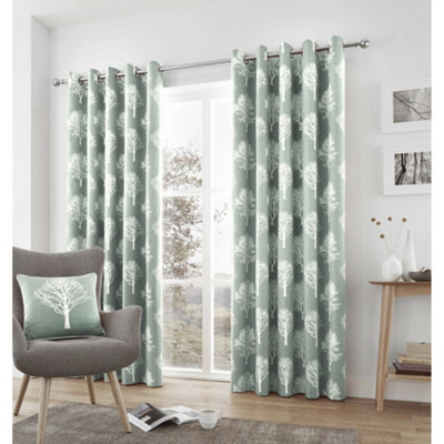 Woodland Trees Motif 100% Cotton Ready to Hang Eyelet Curtains | DIY at B&Q