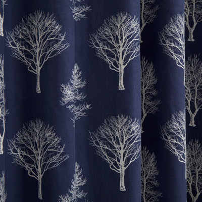 Woodland Trees Motif 100% Cotton Ready to Hang Eyelet Curtains