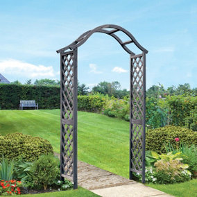 Woodland Wooden Garden Arch - Decorative Outdoor Climbing Plant Support Trellis Arbour Archway - H221 x W114 x D40cm, Slate