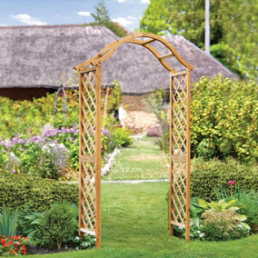 Woodland Wooden Garden Arch - Decorative Outdoor Climbing Plant Support Trellis Arbour Archway - H221 x W114 x D40cm, Tan