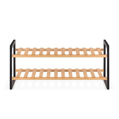 Woodluv 2 Tier Natural Bamboo Shoe Rack Stand Shelf Shelving Hallway