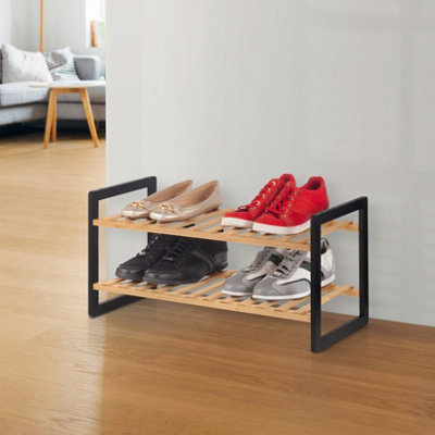 Woodluv 2 Tier Natural Bamboo Shoe Rack Stand Shelf Shelving Hallway - 3