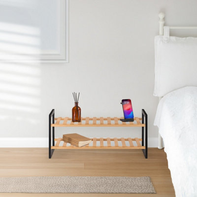 Woodluv 2 Tier Natural Bamboo Shoe Rack Stand Shelf Shelving Hallway - 4