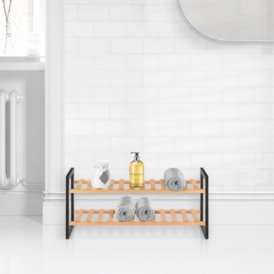 Woodluv 2 Tier Natural Bamboo Shoe Rack Stand Shelf Shelving Hallway - 5
