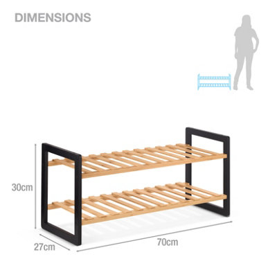 Woodluv 2 Tier Natural Bamboo Shoe Rack Stand Shelf Shelving Hallway - 8