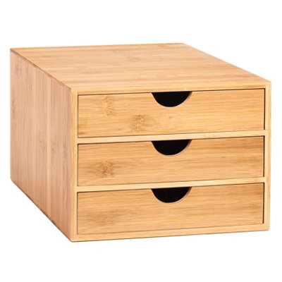 Woodluv 3 Drawer Bamboo Home Office Desktop Tidy A4 Sturdy Stationary Storage Organiser Unit, W25 X D33 X H18.5cm