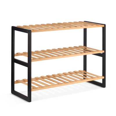 Woodluv 3 Tier Natural Bamboo Shoe Rack Stand Shelf Shelving Hallway