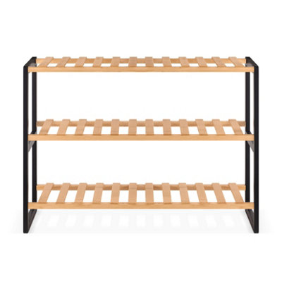 Woodluv 3 Tier Natural Bamboo Shoe Rack Stand Shelf Shelving Hallway