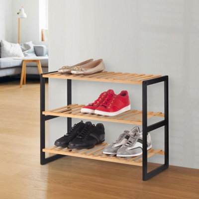 Woodluv 3 Tier Natural Bamboo Shoe Rack Stand Shelf Shelving Hallway - 3