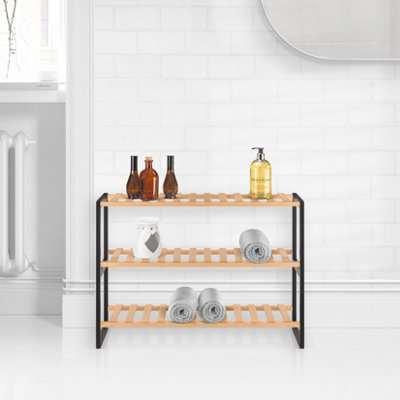 Woodluv 3 Tier Natural Bamboo Shoe Rack Stand Shelf Shelving Hallway - 5