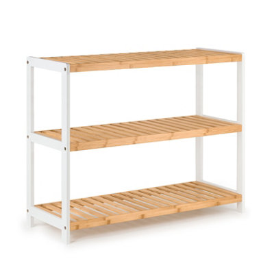 Woodluv 3-Tier Shoe Rack, Shoe Storage Organiser, Wooden Storage Rack, Shoe Shelf for Hallway, Living Room, 70x26x55cm