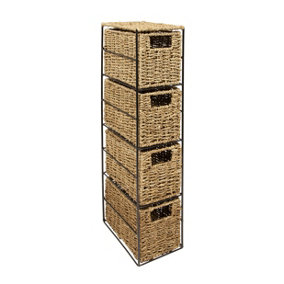Woodluv 4 Drawer Seagrass Tower Storage Unit- Bedroom/Bathroom/Home/Office