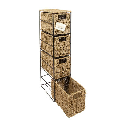 Woodluv 4 Drawer Seagrass Tower Storage Unit- Bedroom/Bathroom/Home/Office