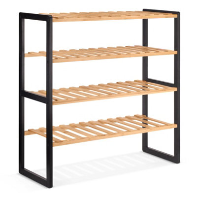 Woodluv 4 Tier Natural Bamboo Shoe Rack Stand Shelf Shelving Hallway