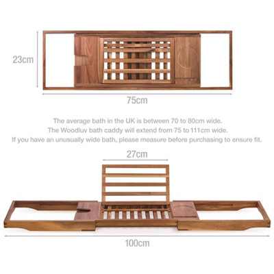 Woodluv Acacia Wood Luxury Bath Tray - 6