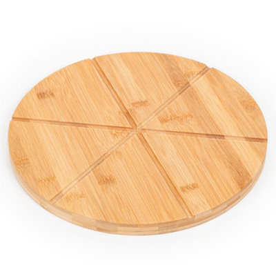 Woodluv Bamboo Pizza Cake Serving Cutting Platter Board, 13" (30cm) 6 sections Wooden Snack Canape Platter