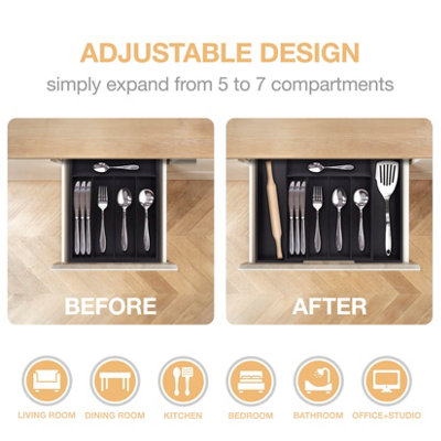 Woodluv Cutlery Drawer Organiser, Expandable Utensil Tray for Kitchen ...