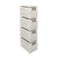 Woodluv Four Drawer Resin Storage Cabinet With Metal Frame, White - Ideal for Bathroom/Office/Home