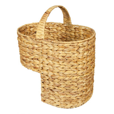 Woodluv Large Water Hyacinth Stair/Step Storage Basket With Handle, Natural